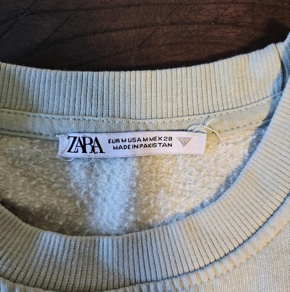 Zara Women's Oversized Long Sleeve Crop Top Sweatshirt, Mint Green, MEDIUM - Picture 5 of 7